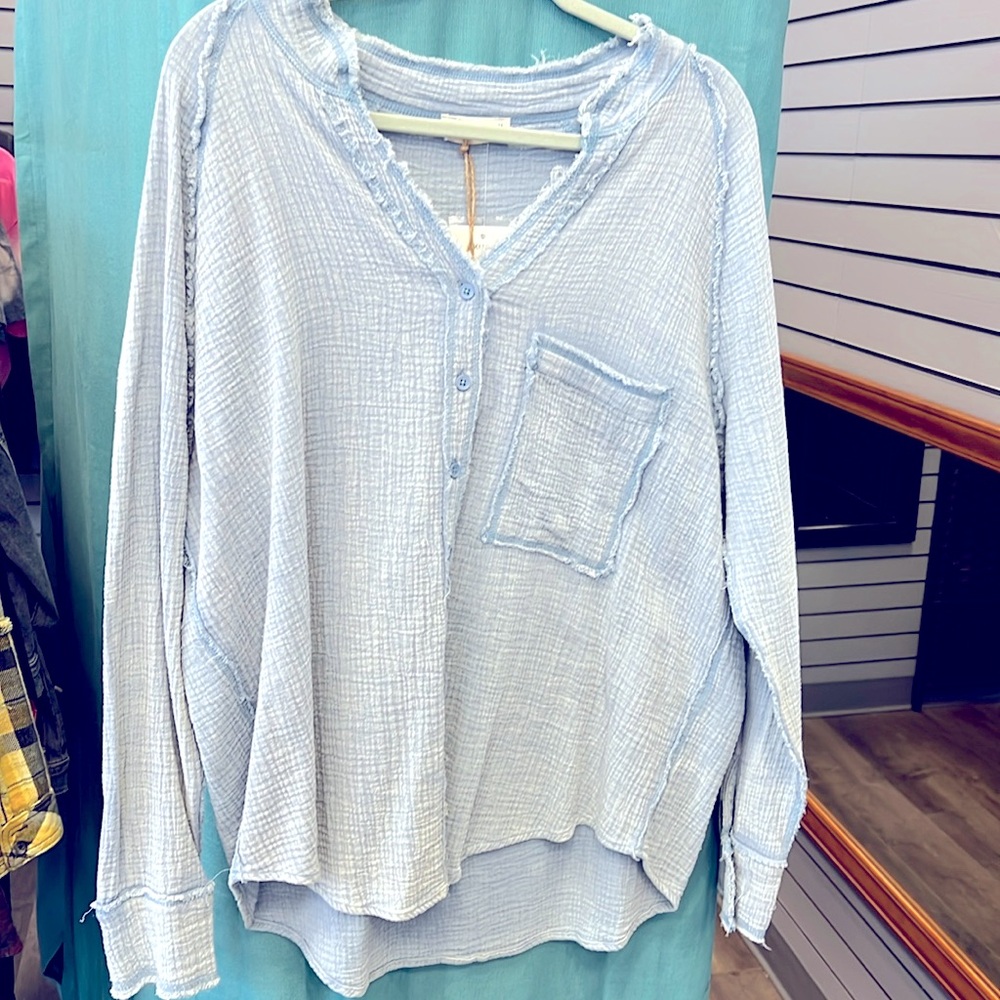 NWT Waffle Button Down Shirt in Pale Blue